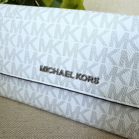 🌺NWT Michael Kors LG Trifold Wallet White grey MK - Picture 5 of 8